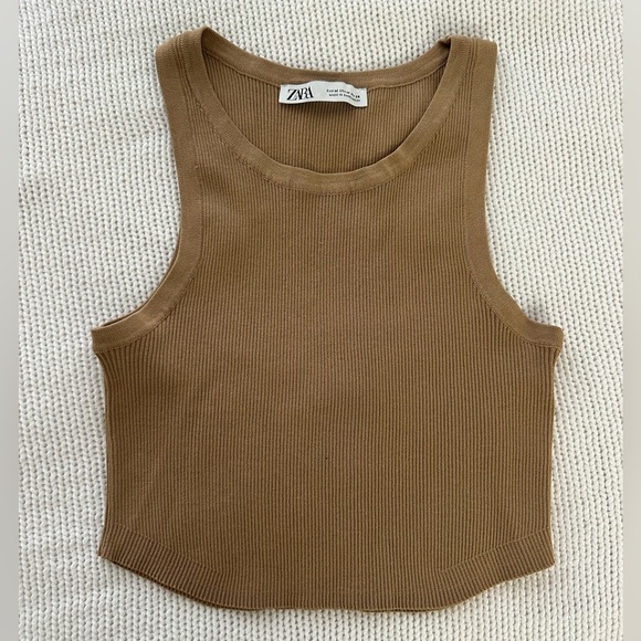Zara Tops - Zara Tan Ribbed Crop Tank Top Size M